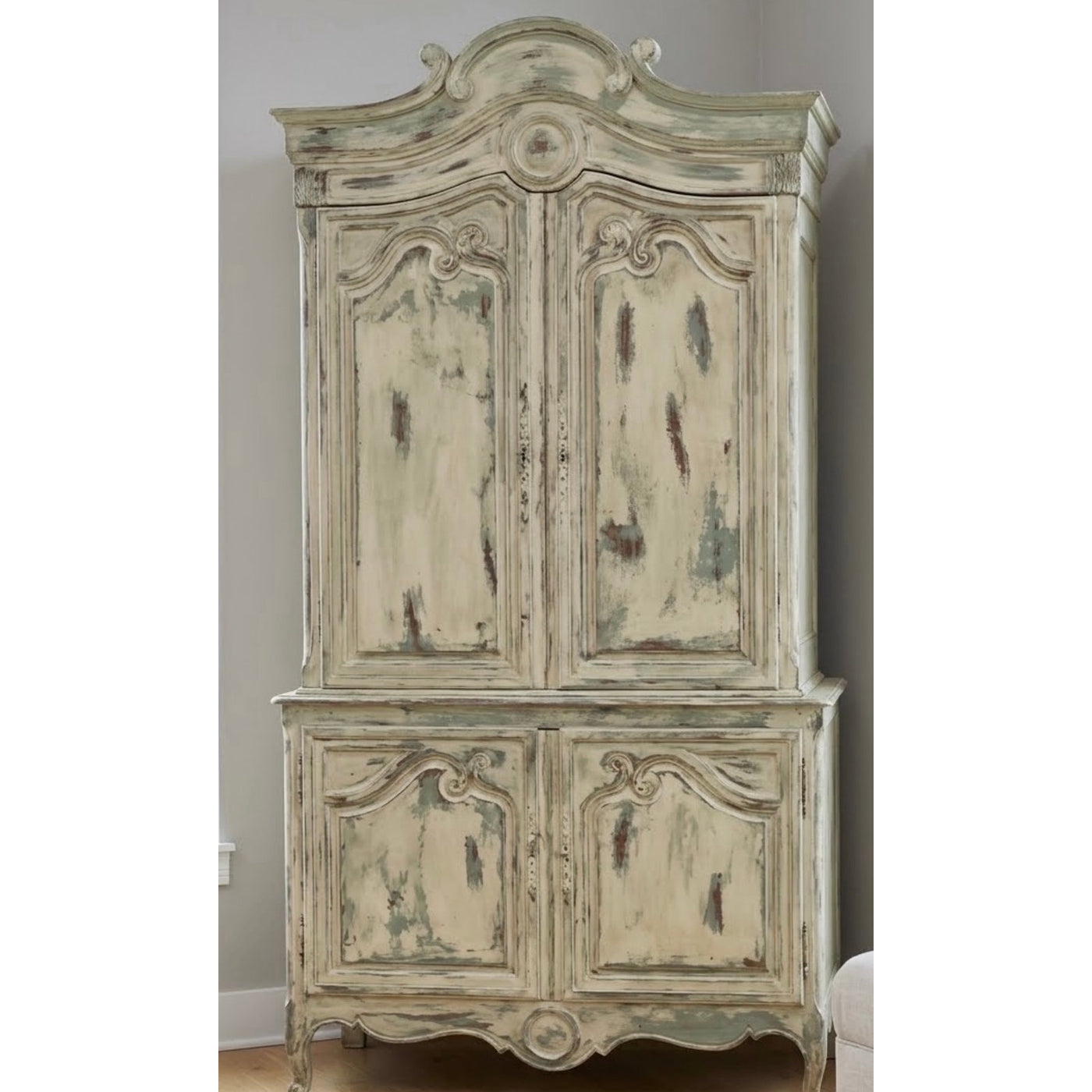Antique Louis XV French Provincial Distressed Cream & Robins Egg Blue Armoire PICK UP ONLY