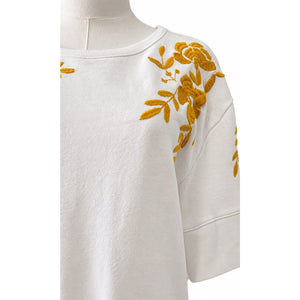 Maeve by Anthropologie Vineland Embroidered Sweatshirt Ivory Gold Medium