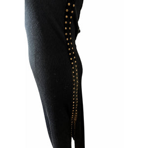 Free People Medium Simone Studded Ribbed Knit Midi Dress Black NWT