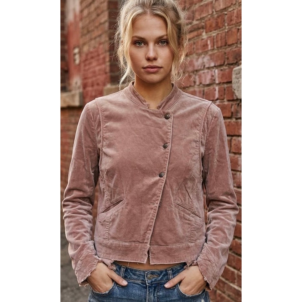 Free People Small Velvet Uncut Corduroy Military Blazer Jacket Pink