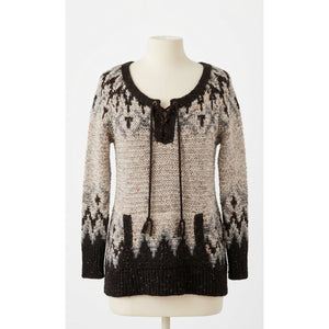 Free People Large Love Bug Metallic Nordic Fair Isle Lace-Up Sweater
