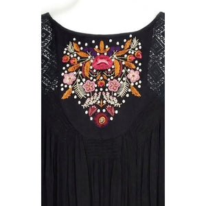 Free People Mohave Embroidered Boho Mini Dress Black