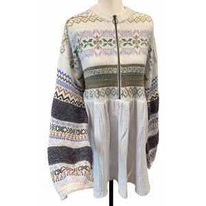 Free People Medium Cozy Cottage Metallic Sparkle Knit Zipper Sweater Tunic Dress
