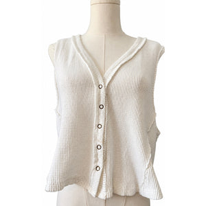 We The Free by Free People Reo Vest Ivory Ribbed Snap Front Cropped Top Small