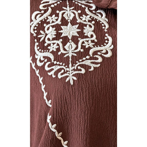 In Loom Brown Embroidered Western Boho Peasant Blouse Long Sleeve Large NWOT