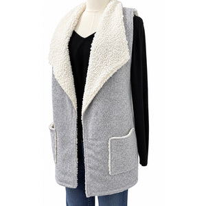 Hem and Thread Heather Grey Cozy Fleece Longline Reverse Vest Large NWOT