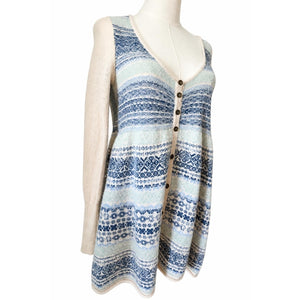 Free People Medium Colette Nordic Fair Isle Wool Angora Blend Button Front Cardigan Tunic