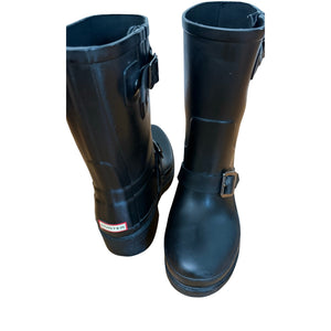 Hunter Women's Original Short Rubber Biker Black Matte Rain Boots 8 NWOT