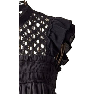 Free People FP One Brittany Black Lace Smock Top Large NWOT