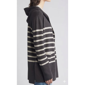 Splendid Medium Syd Reversible Lead / Oatmeal Stripe Open Front Cardigan NWT