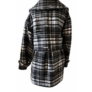 Free People Small Highlands Wool Plaid Peacoat Black Gray Oversized Jacket