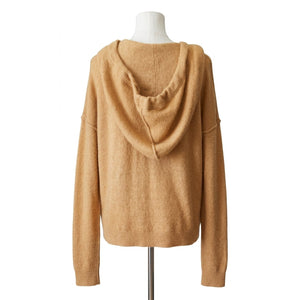 Free People Large Praline Cozy Henley Hoodie Sweater Camel Brown Knit Boho