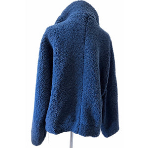 We The Free by Free People Large Izzy Wrap Teddy Jacket Navy Blue Fleece Coat