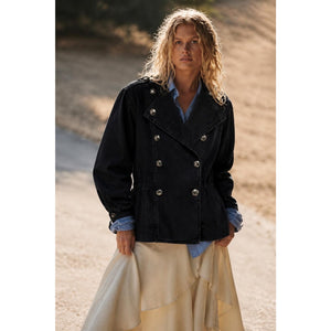 Free People Medium Imogene Black Denim Officer Jacket