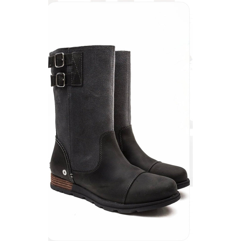 Major Pull-On Mid-Calf Boots Black/Shark Suede Leather Boot 8.5 NEW