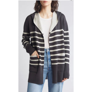Splendid Syd Lead / Oatmeal Stripe Open Front Cardigan Medium NWT