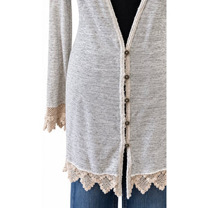 Free People Vintage Oatmeal Lace Trim Boho Long Cardigan Dress Medium