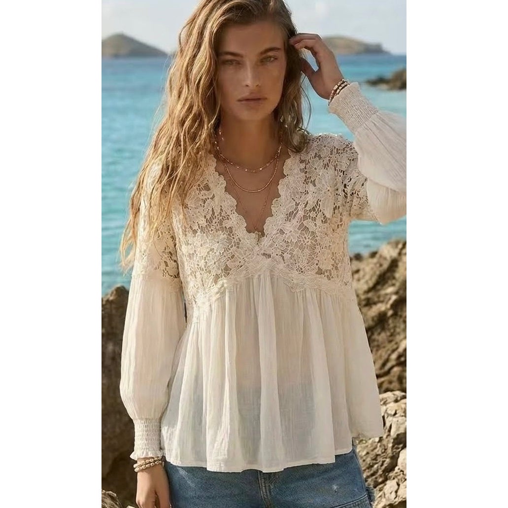 Free People Medium Lina Lace Top Ivory NWT