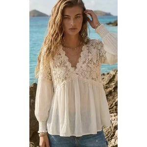 Free People Medium Lina Lace Top Ivory NWT