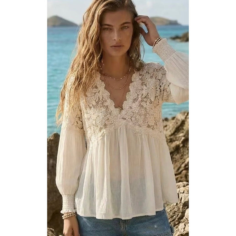 Free People Medium Lina Lace Top Ivory NWT