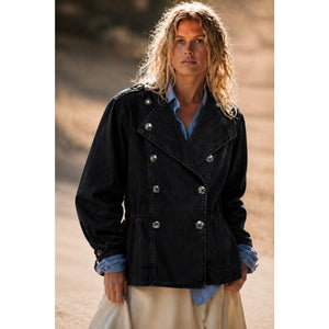 Free People Medium Imogene Black Denim Officer Jacket