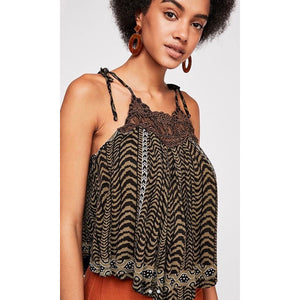 Free People Wild At Heart Black Jungle Love Printed Tank L