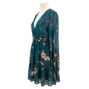 Free People XSmall Cherry Blossom Mini Dress Emerald Green