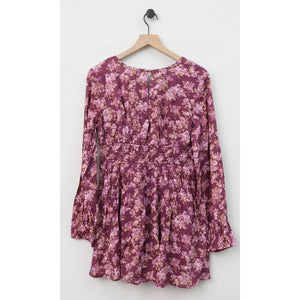 Free People Medium Keep You Smocked Floral Mini Dress Berry Combo Boho