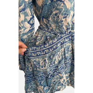Free People Small Blue Paisley Wanderlust Long Sleeve Mini Dress NWT
