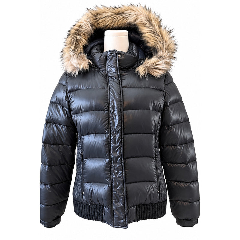 American Eagle XL Black Down Puffer Jacket Faux Fur Hood Winter Coat XLarge