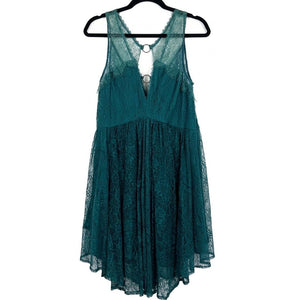 Free People Medium Don't You Dare Lace Mini Dress Emerald Green
