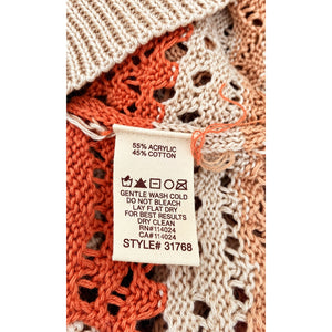 Hem & Thread Boho Open Crochet Striped Oversized Sweater Medium Cotton Blend NWT