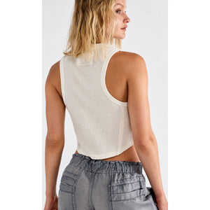 We The Free by Free People Reo Vest Ivory Ribbed Snap Front Cropped Top Small