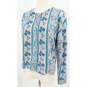 Free People Small Nocturnal Patterned Cashmere Cardi Sweater French Blue Like New