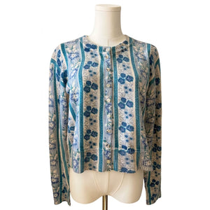 Free People Small Nocturnal Patterned Cashmere Cardi Sweater French Blue Like New