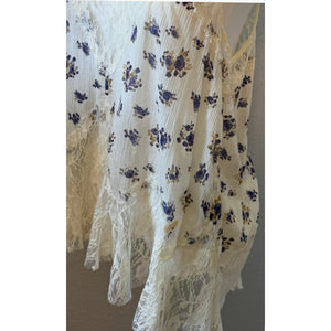 Free People Ivory Purple Floral Lace Inset Handkerchief Hem Swing Tank Top Small
