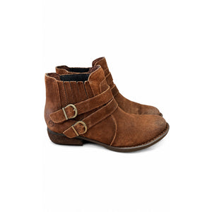 BORN Brown Suede Double Buckle Ankle Boots Size 7.5 Distressed Western Boho