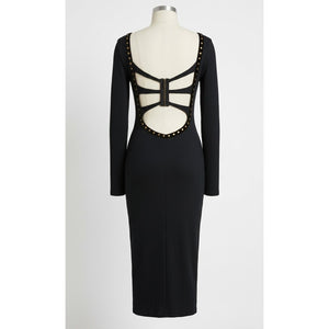 Free People Medium Simone Studded Ribbed Knit Midi Dress Black NWT