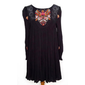 Free People Mohave Embroidered Boho Mini Dress Black