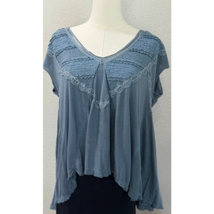 Free People Abigail Oversized Lace V-Neck Hi-Low Cap sleeve Blouse X-Small