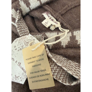 Hem and Thread Heather Brown Boho Aztec Pattern Knit Hoodie Sweater Large NWT
