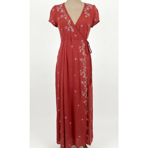 Free People Small Mia Embroidered Maxi Dress Coral Boho Festival NWT
