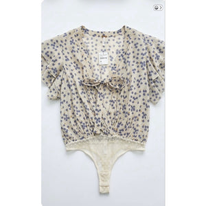 Free People Call Me Later Printed Blouson Bodysuit MEDIUM NWT