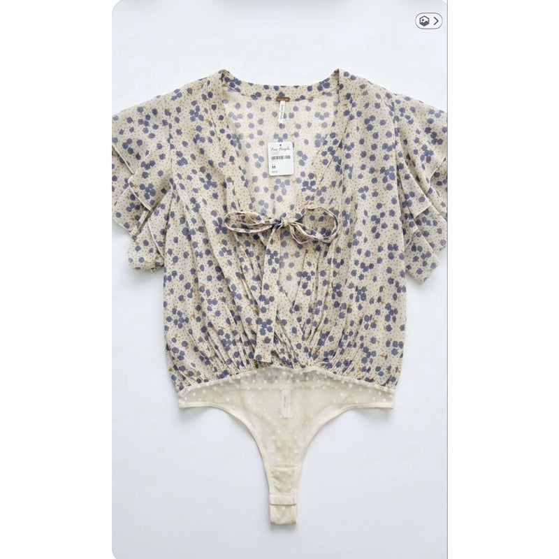 Free People Call Me Later Printed Blouson Bodysuit MEDIUM NWT