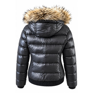 American Eagle XL Black Down Puffer Jacket Faux Fur Hood Winter Coat XLarge
