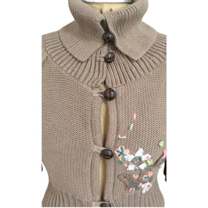 Free People Medium Posies Vintage Floral Embroidered Knit Cardigan Sweater