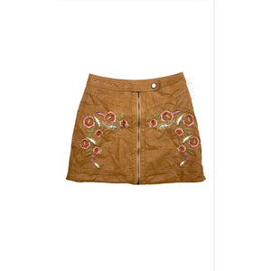 Free People Size 12 Alanis Embroidered Moto Mini Skirt in Camel