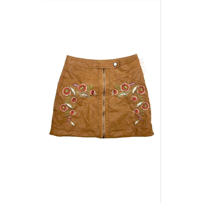 Free People Size 12 Alanis Embroidered Moto Mini Skirt in Camel