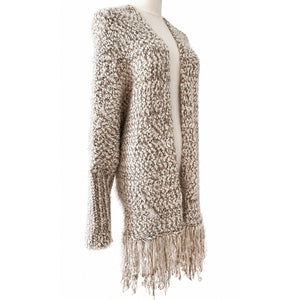 Umgee USA M/L Marled Chunky Knit Fringe Open Front Boho Cardigan Sweater NWT
