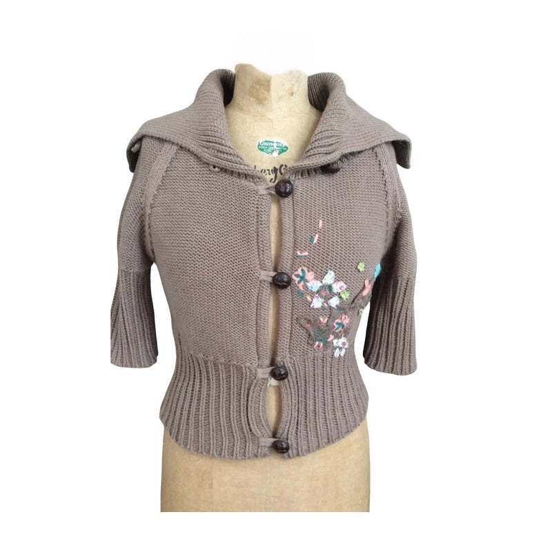 Free People Medium Posies Vintage Floral Embroidered Knit Cardigan Sweater